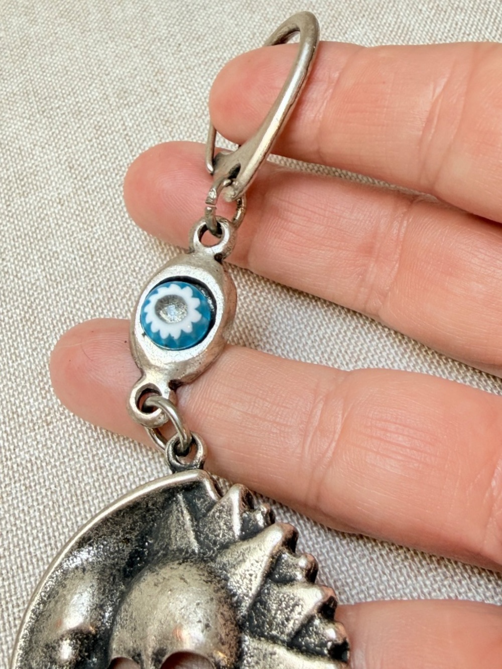 Moon and Sun Evil Eye Pewter Keychain Made in Italy - Picture 4 of 6